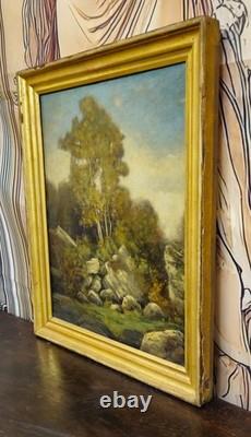 Tableau ancien-Huile sur toile-Paysage avec rochers et arbres-École européenne