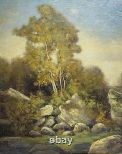 Tableau ancien-Huile sur toile-Paysage avec rochers et arbres-École européenne