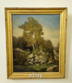 Tableau ancien-Huile sur toile-Paysage avec rochers et arbres-École européenne