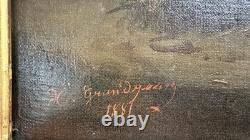 Tableau ancien Huile sur toile Paysage de campagne H. Grandjean 1881