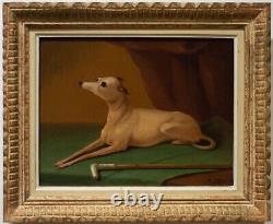 Tableau ancien. Huile sur toile. Portrait de chien lévrier. 19ème. A. Debrus