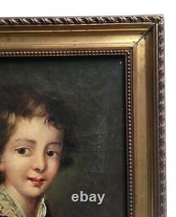 Tableau ancien, Huile sur toile, Portrait de jeune garçon en costume, XIXe