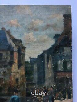Tableau ancien, Huile sur toile, Quai des Passagers à Honfleur, Début XXe