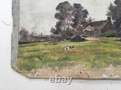 Tableau ancien, Huile sur toile, Vache dans un paysage, Peinture, Début XXe