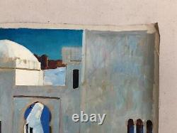 Tableau ancien, Huile sur toile sans châssis, Rue Animée Au Maghreb Peinture XXe