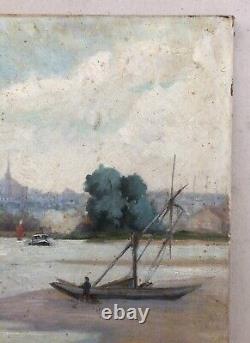 Tableau ancien, Ile Mabon à Nantes, Huile sur toile, Peinture, Début XXe