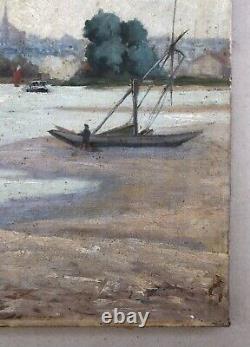 Tableau ancien, Ile Mabon à Nantes, Huile sur toile, Peinture, Début XXe