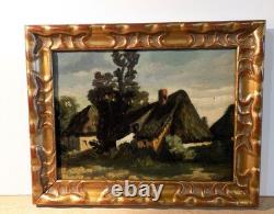 Tableau ancien Les chaumieres. Huile sur panneau Debut 20eme siecle