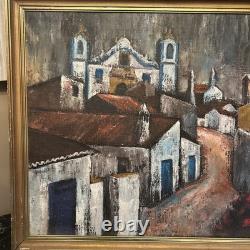 Tableau ancien Louis Pfeiffer Huile Sur Toile Village Abstrait cadre vintage