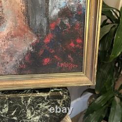 Tableau ancien Louis Pfeiffer Huile Sur Toile Village Abstrait cadre vintage