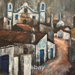 Tableau ancien Louis Pfeiffer Huile Sur Toile Village Abstrait cadre vintage