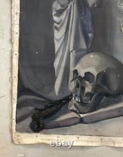 Tableau ancien, Nature Morte à La Vanité, Huile Sur Toile, Peinture, XXe