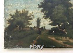 Tableau ancien, Paysage animé, Ecole de Barbizon, Huile sur toile, Peinture XIXe