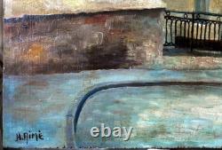 Tableau ancien Paysage urbain signé H. Aimé. Arles. Huile sur panneau