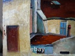 Tableau ancien Paysage urbain signé H. Aimé. Arles. Huile sur panneau