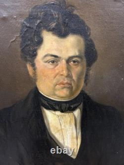 Tableau ancien Portrait D'homme XIXe Siècle Signée, Huile Sur Toile décoration