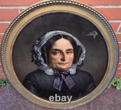 Tableau ancien Portrait Femme Noble signé. Peinture huile sur toile