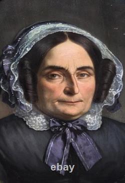 Tableau ancien Portrait Femme Noble signé. Peinture huile sur toile