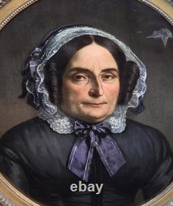 Tableau ancien Portrait Femme Noble signé. Peinture huile sur toile