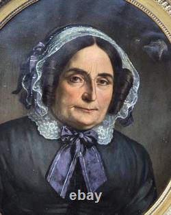Tableau ancien Portrait Femme Noble signé. Peinture huile sur toile
