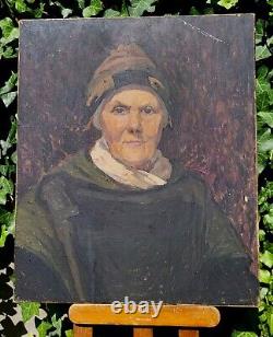 Tableau ancien. Portrait Femme. Peinture huile sur toile