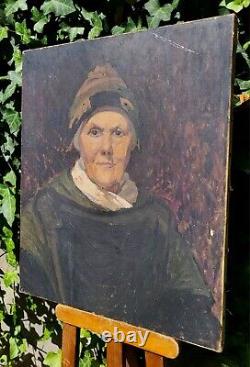 Tableau ancien. Portrait Femme. Peinture huile sur toile