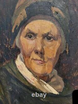 Tableau ancien. Portrait Femme. Peinture huile sur toile