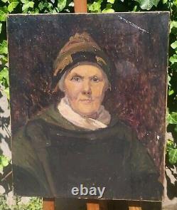 Tableau ancien. Portrait Femme. Peinture huile sur toile