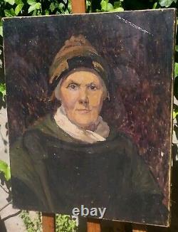 Tableau ancien. Portrait Femme. Peinture huile sur toile