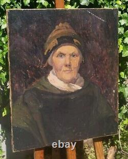 Tableau ancien. Portrait Femme. Peinture huile sur toile