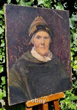 Tableau ancien. Portrait Femme. Peinture huile sur toile