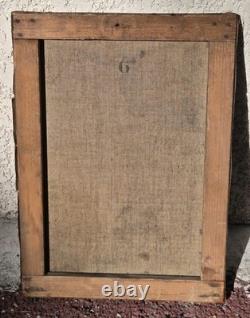 Tableau ancien. Portrait Garçon de profil peinture sur toile signée XIXe siècle