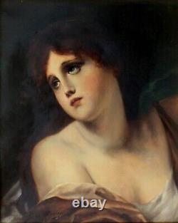 Tableau ancien Portrait de femme d'après Jean-Baptiste GREUZE Huile sur toile