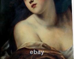 Tableau ancien Portrait de femme d'après Jean-Baptiste GREUZE Huile sur toile