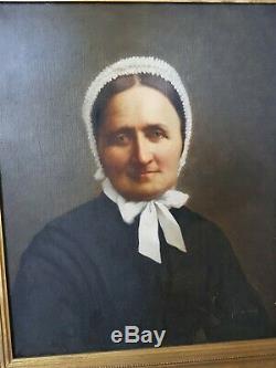 Tableau ancien, Portrait de femme, huile sur toile XIX ème s