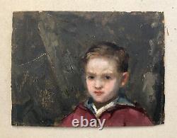 Tableau ancien, Portrait de jeune garçon, Huile sur carton, Peinture, Début XXe