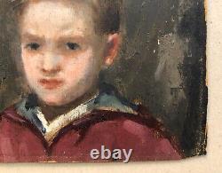 Tableau ancien, Portrait de jeune garçon, Huile sur carton, Peinture, Début XXe