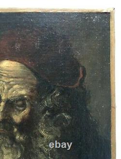 Tableau ancien, Portrait de vieillard, Huile sur toile, Peinture, XIXe
