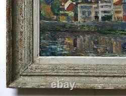 Tableau ancien, Post-impressionniste, Huile sur isorel, Cadre Montparnasse, XXe