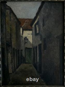 Tableau ancien Ruelle sombre Huile sur panneau École française fin XIXe /