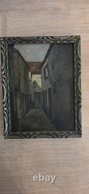 Tableau ancien Ruelle sombre Huile sur panneau École française fin XIXe /