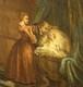 Tableau Ancien. Scène D' Intérieur. Peinture Huile Sur Panneau De Bois Signé