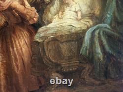 Tableau ancien. Scène D' intérieur. Peinture huile sur panneau de bois signé