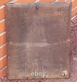 Tableau ancien. Scène D' intérieur. Peinture huile sur panneau de bois signé