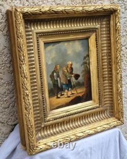 Tableau ancien. Scène de genre. Peinture huile sur toile Reposant sur carton