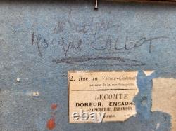 Tableau ancien. Scène de genre. Peinture huile sur toile Reposant sur carton