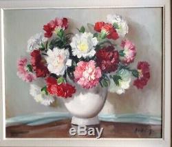 Tableau ancien Superbe Bouquet dillets Huile sur toile signée ANDRE M c1940