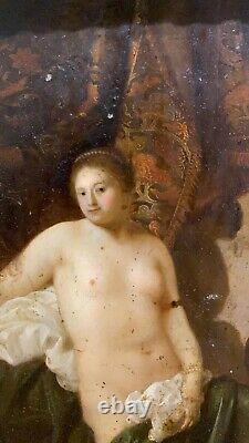 Tableau ancien Vénus Et Cupidon Huile Sur Plaque de Métal