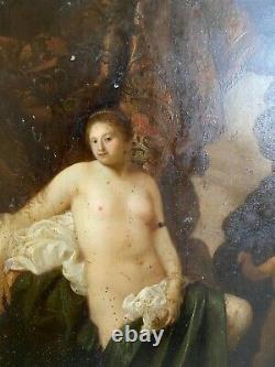Tableau ancien Vénus Et Cupidon Huile Sur Plaque de Métal