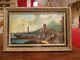 Tableau Ancien, Xix ème S, Anse Portuaire Animée Huile Sur Panneau